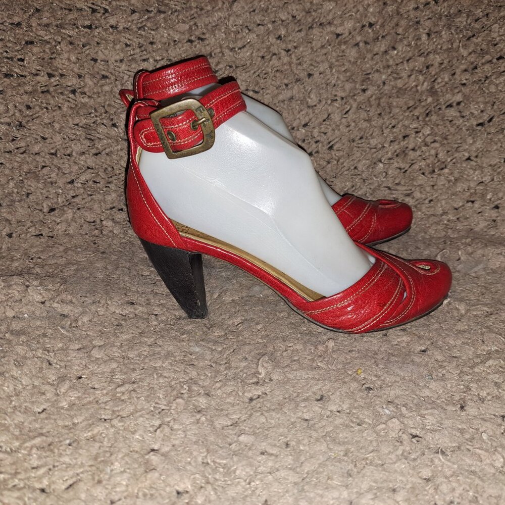 Vintage FLY GIRL/FLY LONDON-Red Leather Ankle Strap-Boho/Rockabilly-Sz 37-VG - Picture 5 of 8
